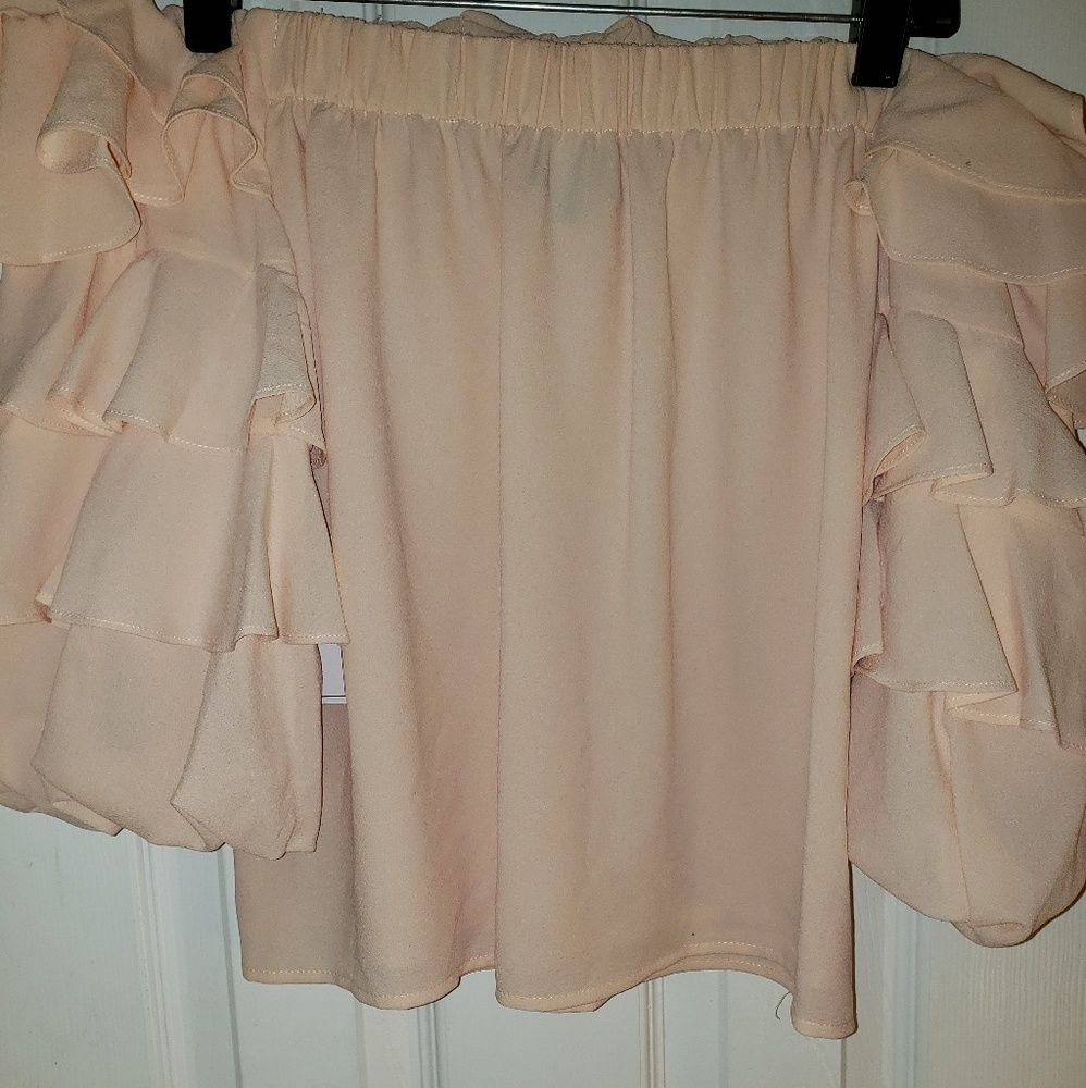 1.State light pink ruffled off shoulder top - Picture 3 of 5
